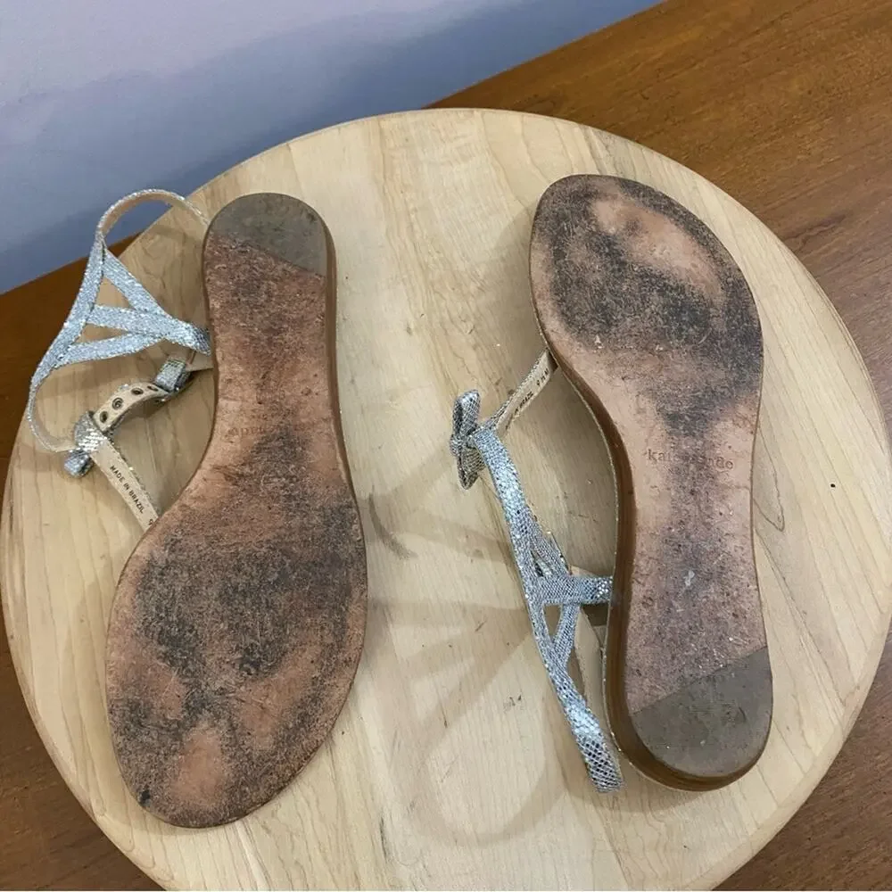 Kate Spade Andrea Women's Silver Bow Thong Sandals N6481 Size 9.5 Medium‎